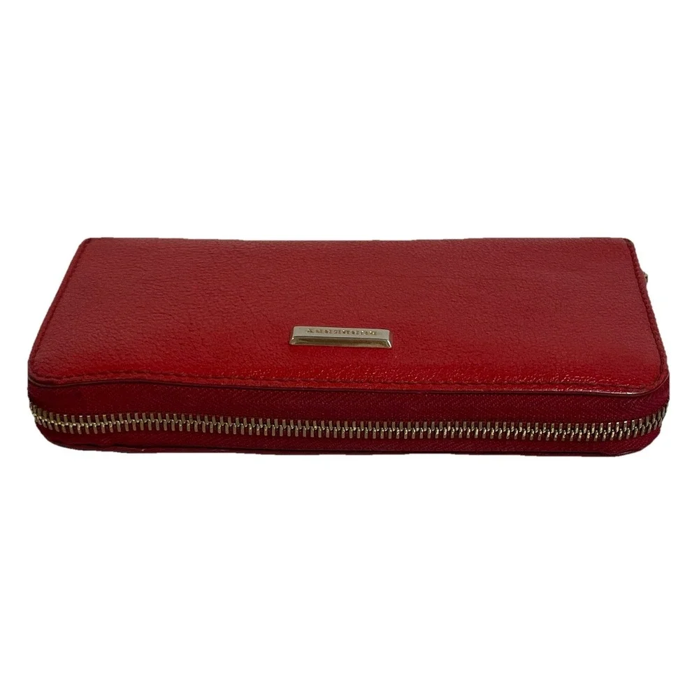 90s BURBERRY Leather Wallet Women's Zip Around Red Leather 7.5x3.75" - Picture 3 of 15
